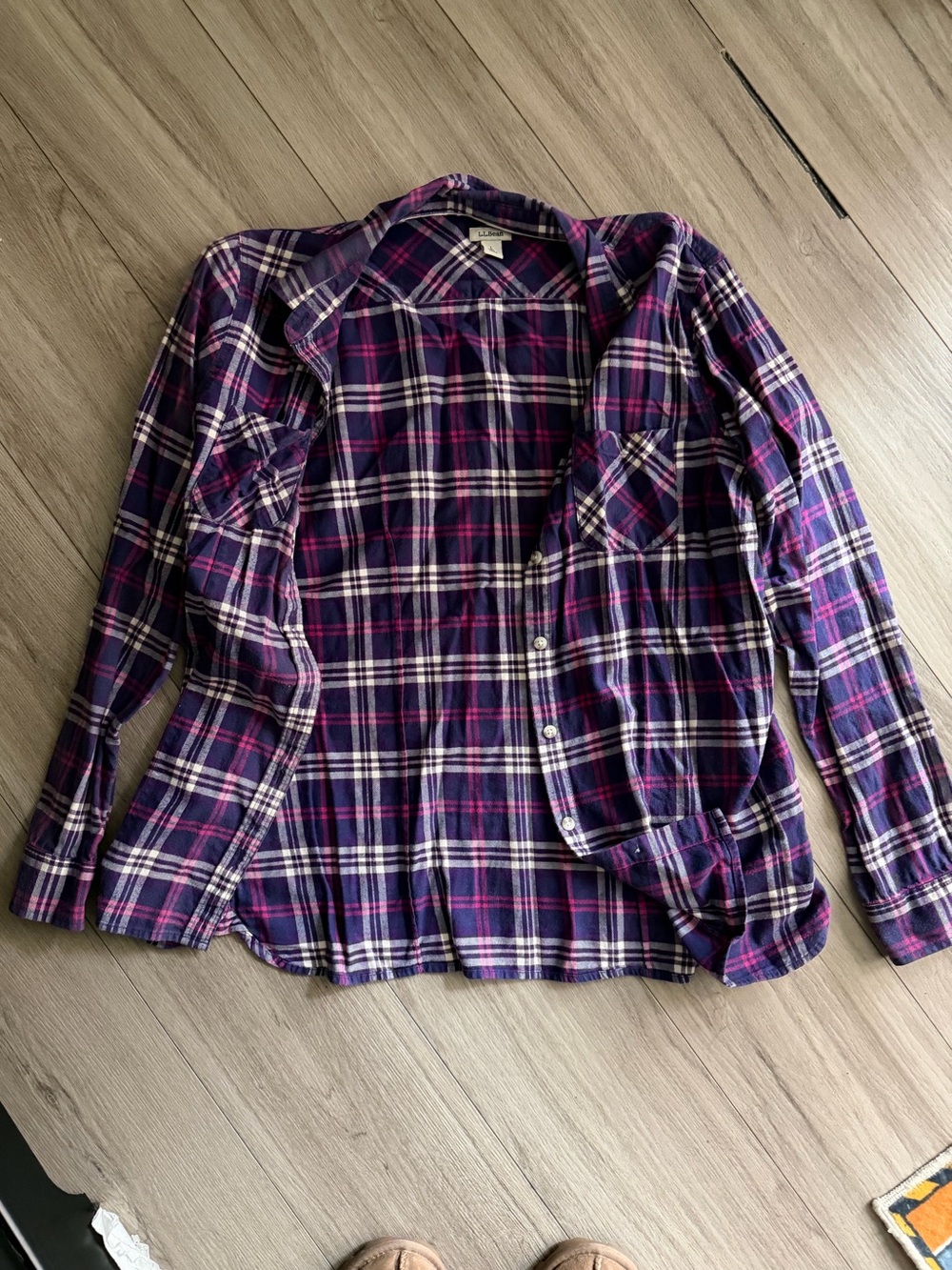 Woman’s Plaid Button-Up Shirt in Purple and Pink